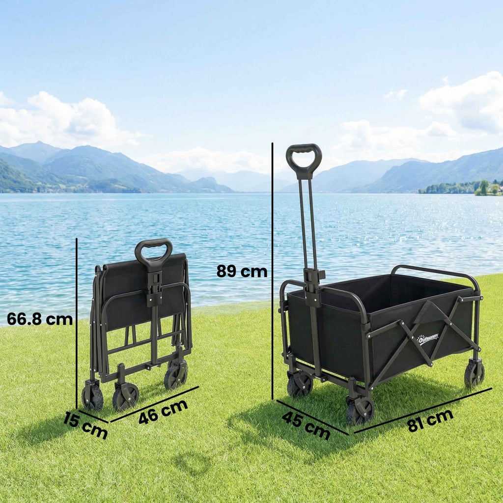Outsunny 66L Folding Garden Cart with Adjustable Handle and Cup Holder, Black