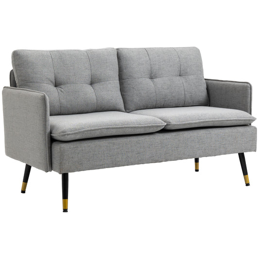 HOMCOM 2-Seater Sofa in Fabric with Padded Cushions and Steel Legs 139x68x80cm, Gray
