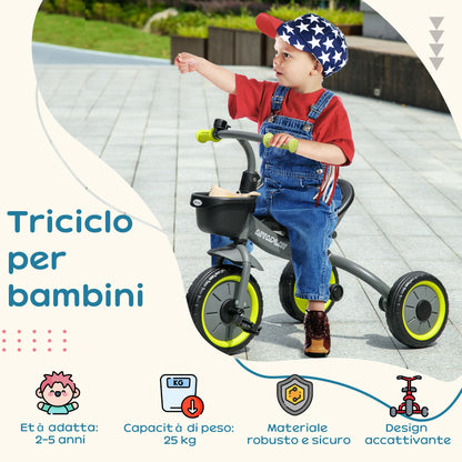 Children's Tricycle for 2-5 Years with Adjustable Seat and Bell, 70.5x50x58cm, Black