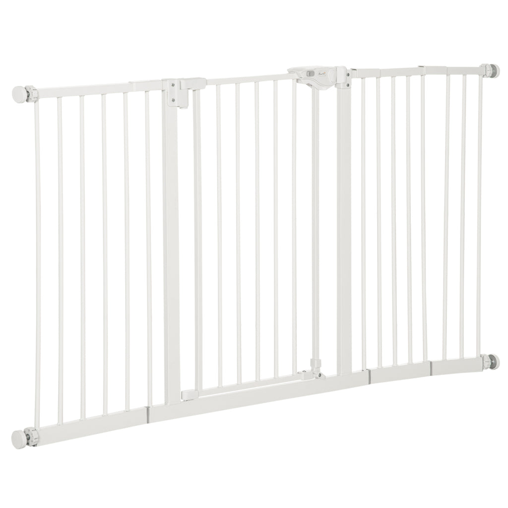 3-Way Dog Gate with Adjustable Width 74-148 cm and Automatic Closure, White