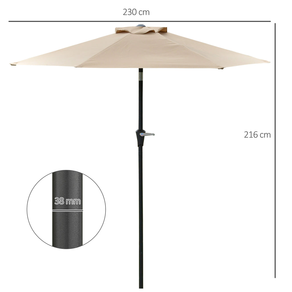 Tilting Garden Umbrella 2.3x2m with Crank Opening and 6 Ribs, Khaki - Borgè