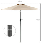Tilting Garden Umbrella 2.3x2m with Crank Opening and 6 Ribs, Khaki - Borgè