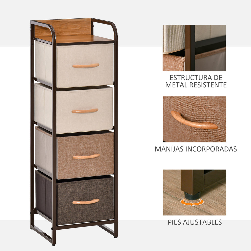 HOMCOM 4-Drawer Folding Chest of Drawers in Fabric and Wood and Metal Structure, 31x29x99 cm, Multicolor