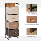 HOMCOM 4-Drawer Folding Chest of Drawers in Fabric and Wood and Metal Structure, 31x29x99 cm, Multicolor