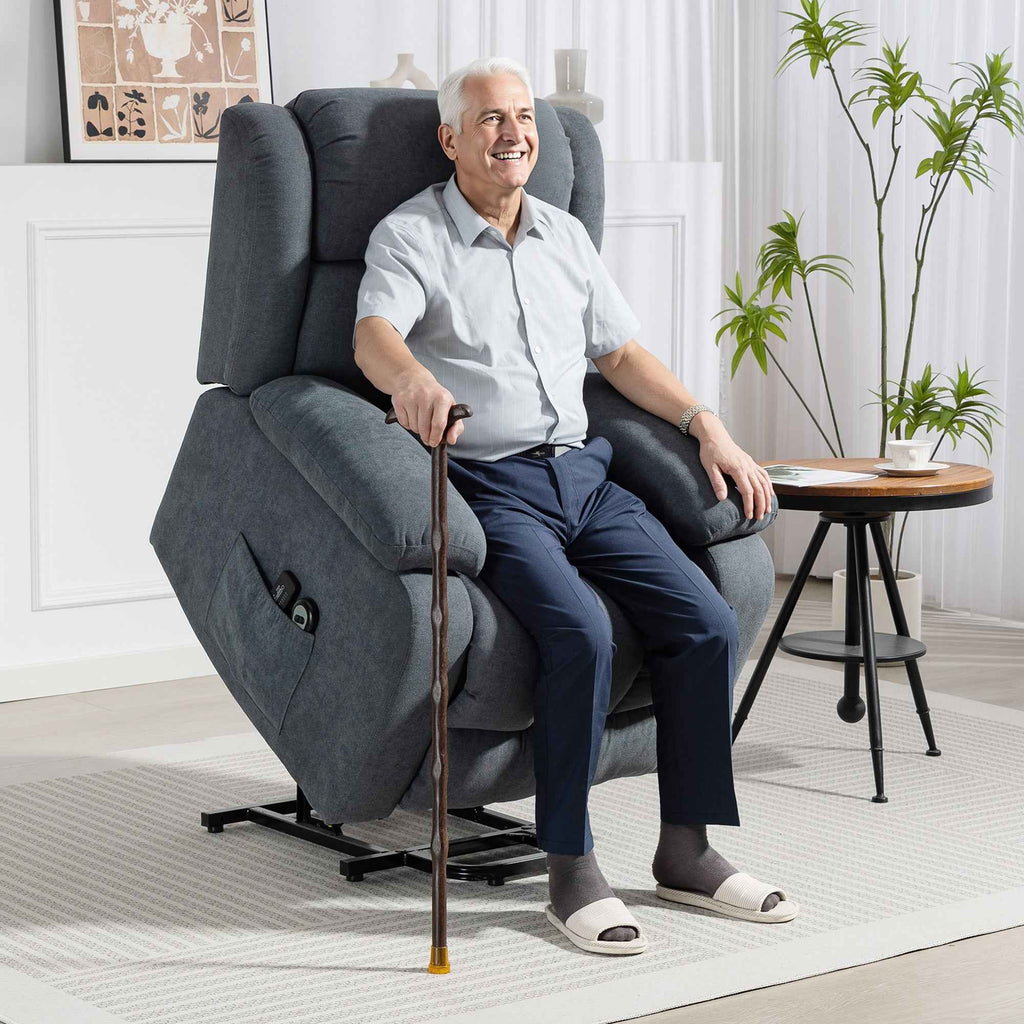 135° Electric Lift Reclining Chair in Linen Effect Fabric with Footrest, Dark Grey