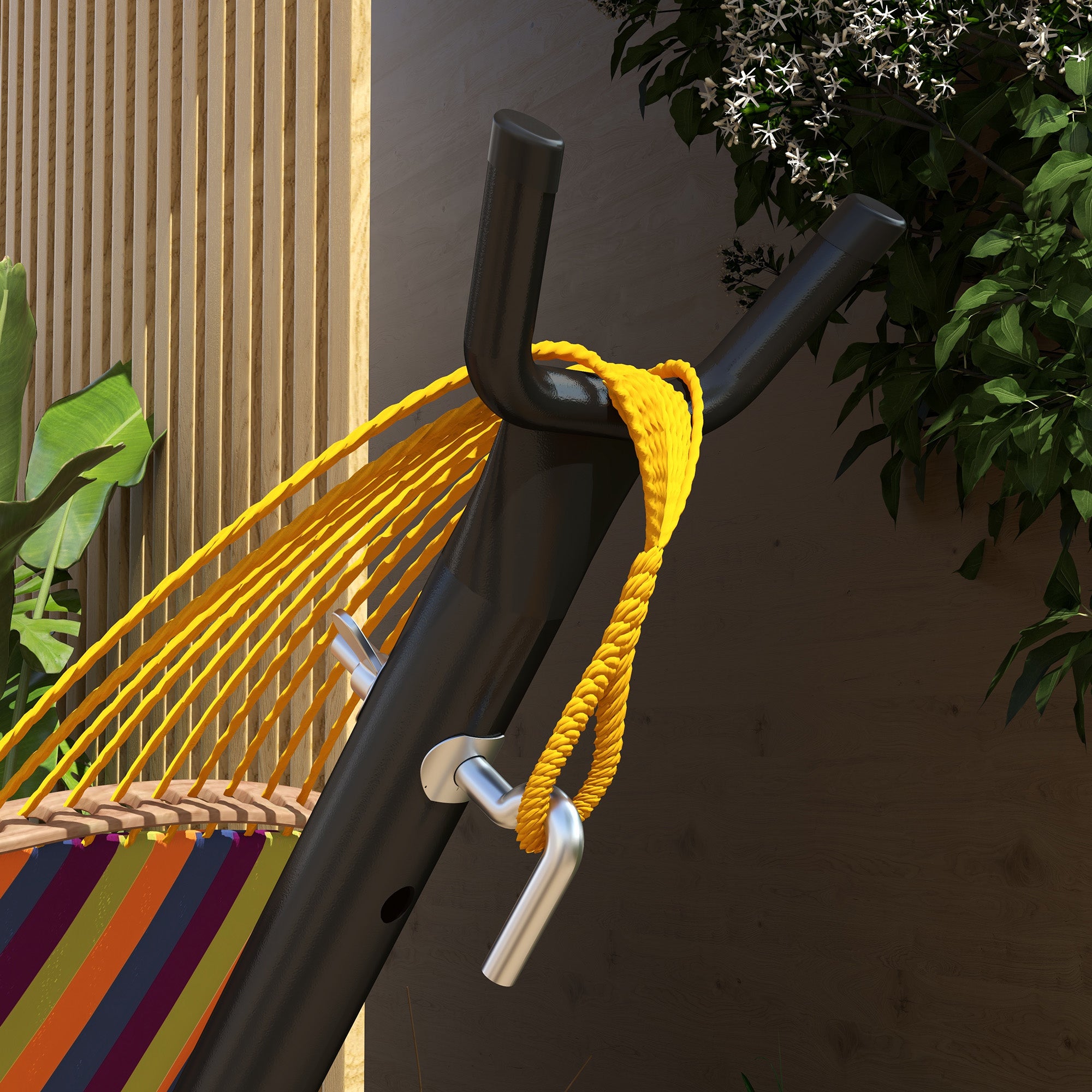 Steel Hammock Stand with Integrated Table and Maximum Load 150kg, Black