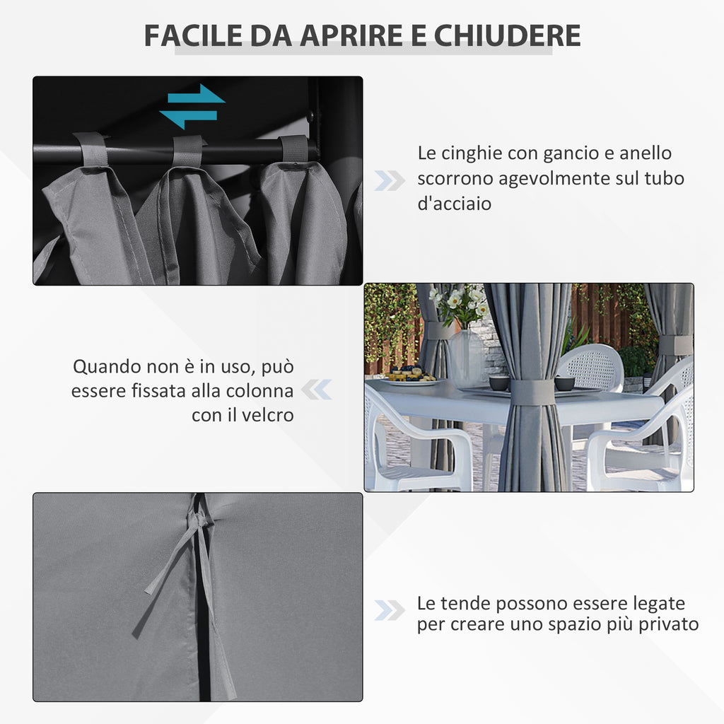 Outsunny Gazebo 3x4 m with 6 Removable Walls, 8 Drainage Holes and 12 Pegs, Steel and Polyester, Grey and Black