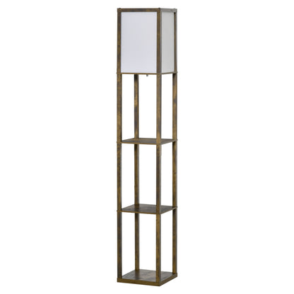 Floor Lamp with 3 Integrated Shelves, E27 Socket, Power 40W, 26x26x160cm, Wood Color