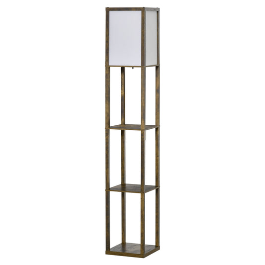 Floor Lamp with 3 Integrated Shelves, E27 Socket, Power 40W, 26x26x160cm, Wood Color