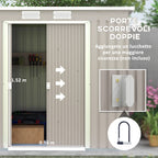 Tool Shed with Sloped Roof, 2 Entrances and Air Intakes, in Galvanized Steel, 213x130x172 cm, Gray