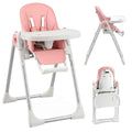 AIYAPLAY Folding High Chair for Babies 6-36 Months with Adjustable Height, Double Washable Tray, Wheels, Pink