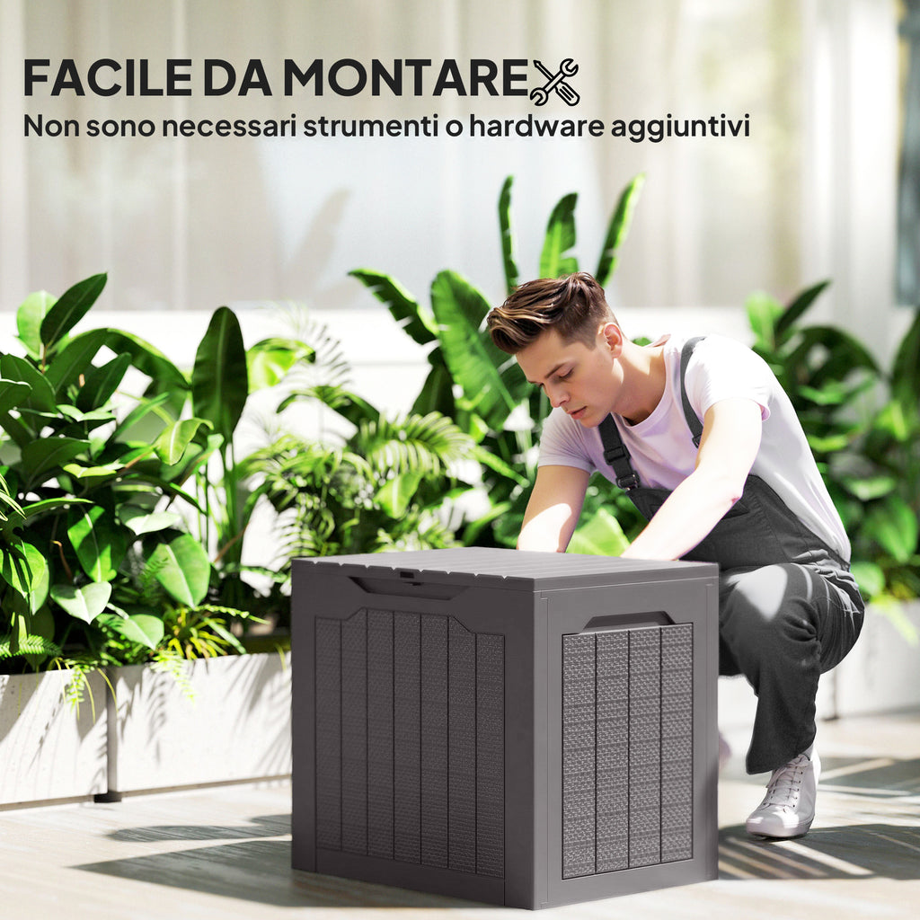 Outsunny Garden Storage Chest with Handles, Waterproof Tool Container, 56x41x50 cm, Brown