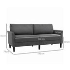 HOMCOM 3-Seater Fabric Sofa with Deep Seat and Thick Padding, 191x79x87 cm, Dark Grey