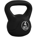 Kettlebell 4kg in Plastic and Sand with Flat Base and Handle, 18x12x20 cm, Black