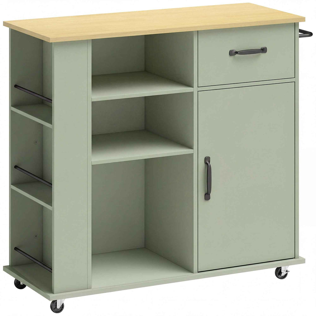 HOMCOM Kitchen Cabinet with Drawer, Cabinet and Adjustable Shelf, Light Green