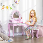 Kids Makeup Dressing Table Set with Mirror Table and Stool, Ages 3-6 Years, Pink
