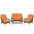 Outsunny PE Rattan Garden Furniture Set with 2 Armchairs, 2-Seater Sofa, Table and Cushions, Khaki and Orange Color