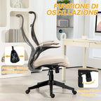 Office Chair with Folding Armrests, Adjustable Height and Reclining Backrest, Beige