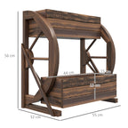 Outsunny Wooden Wood Fioriera at 2 levels with 3 vases and Country style wagon wheels, 55x32x56cm - Borgè