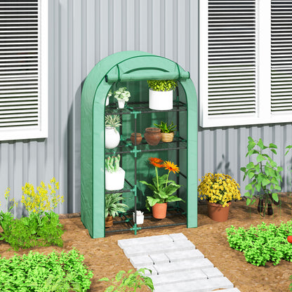 4-Tier Wall Greenhouse with Hinged Door, Steel and PE, 100x45x160 cm, Green