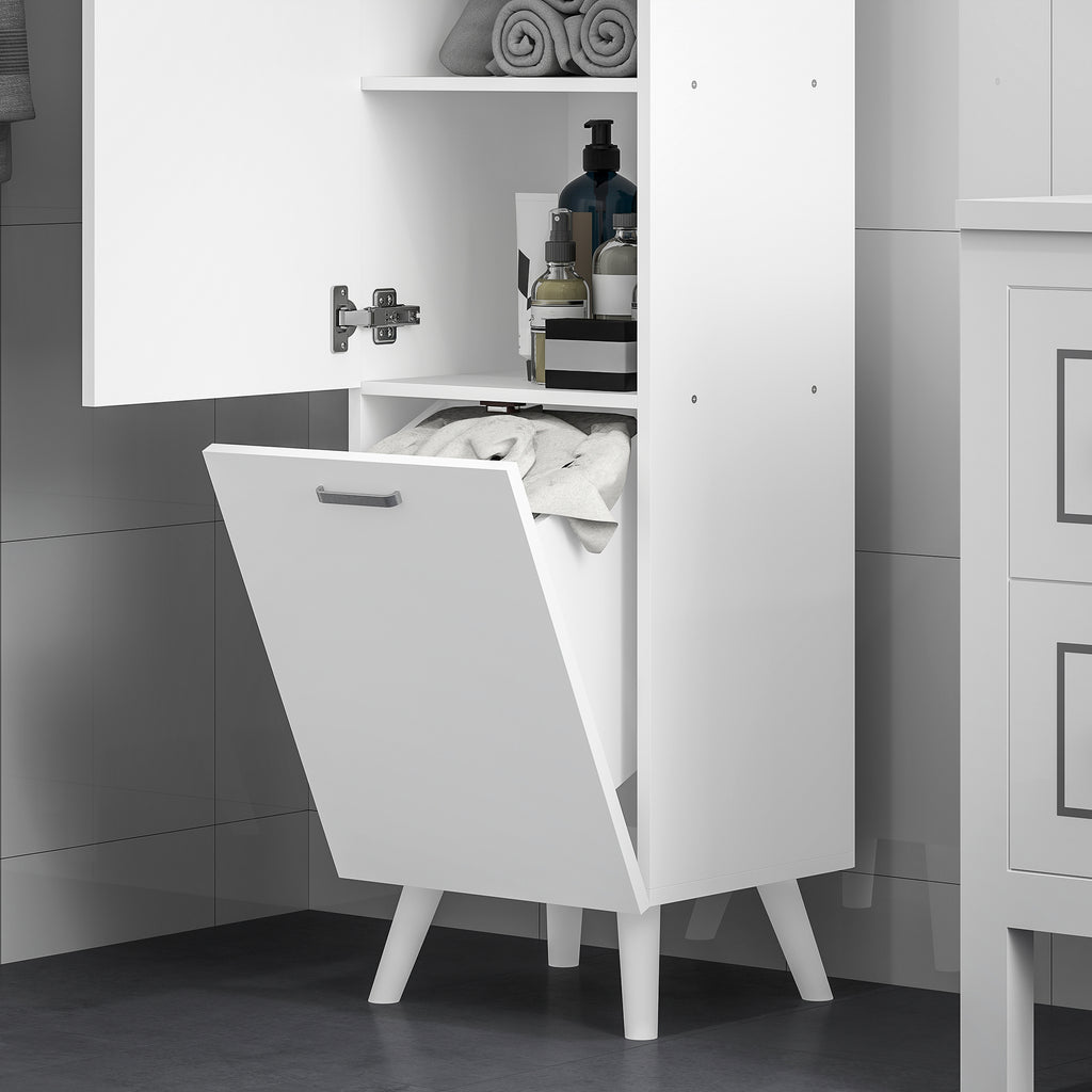 Bathroom Cabinet with 3 Shelves and Bottom Storage Space, Wooden, 35x31.5x144 cm, White