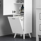 Bathroom Cabinet with 3 Shelves and Bottom Storage Space, Wooden, 35x31.5x144 cm, White