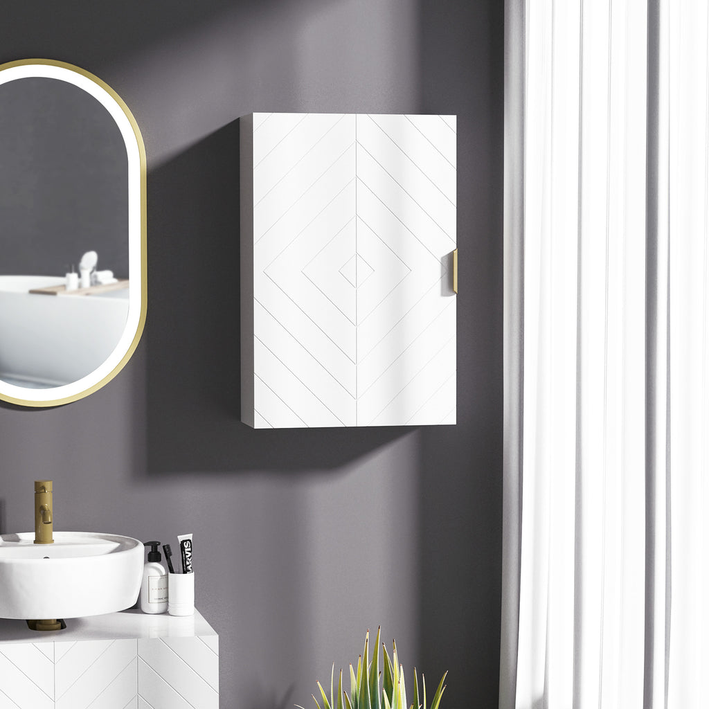 Wall-Mounted Bathroom Cabinet with Decorated Door, Gold Handle and Adjustable Shelves, 40x15x60 cm, White