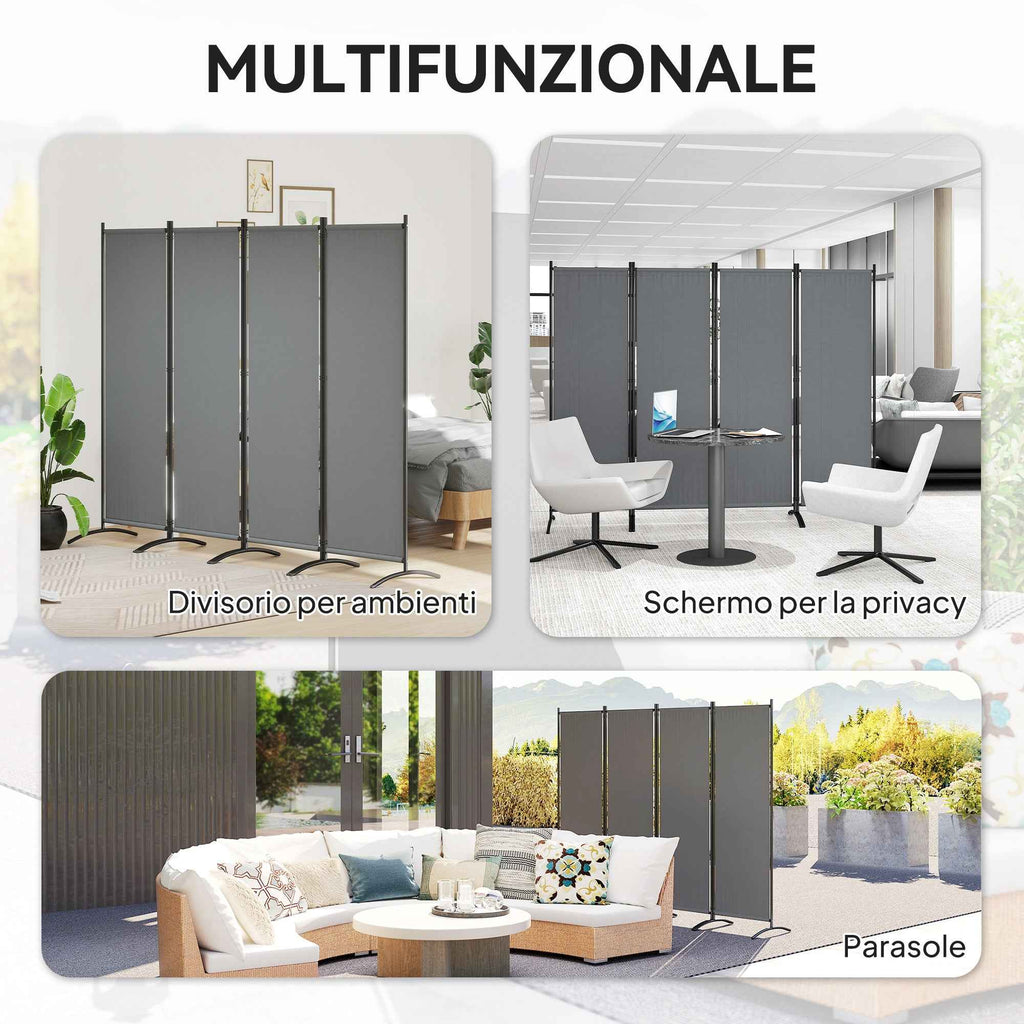 Outsunny 4-Panel Folding Indoor and Outdoor Room Divider, 221 x 50 x 172 cm, Dark Grey