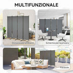 Outsunny 4-Panel Folding Indoor and Outdoor Room Divider, 221 x 50 x 172 cm, Dark Grey
