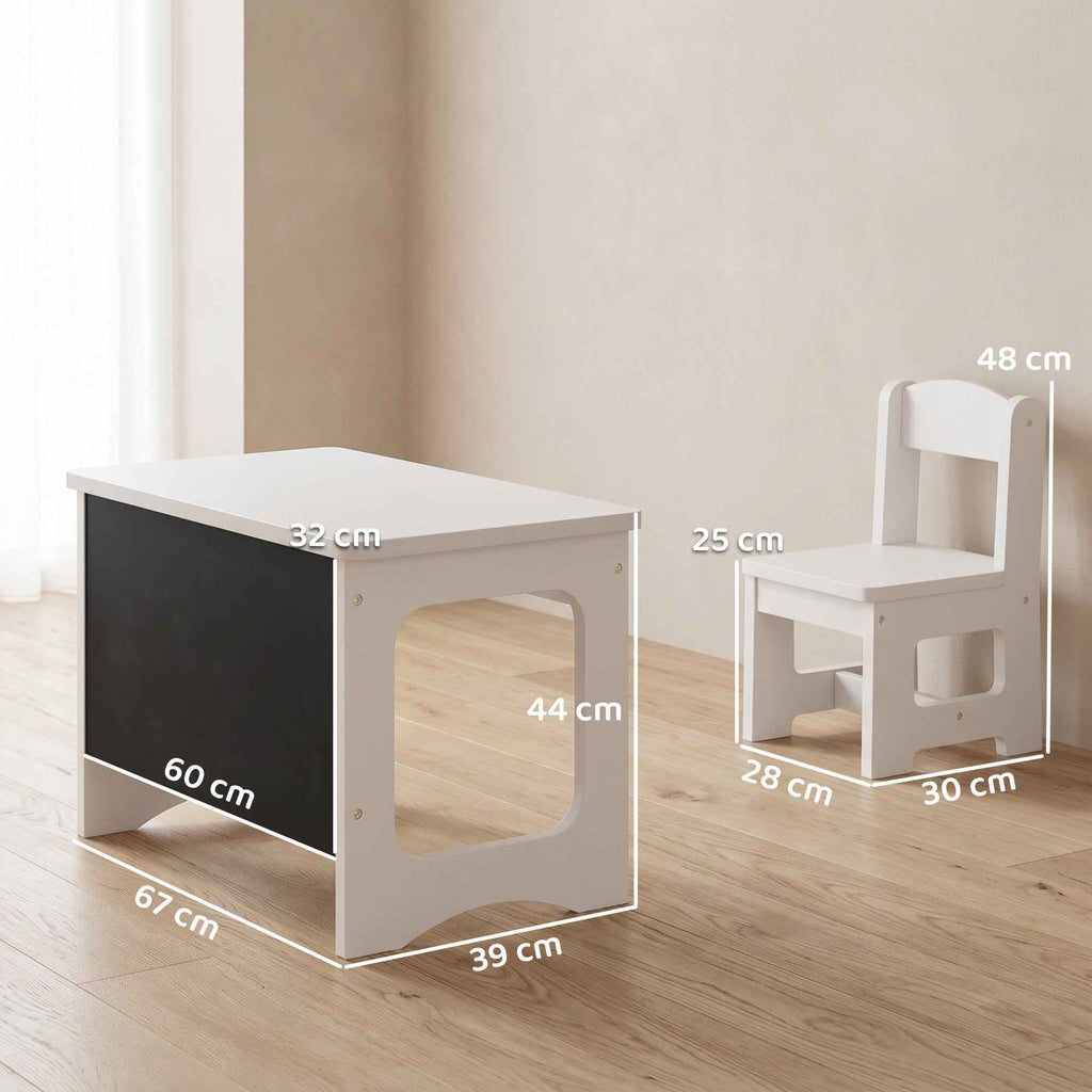 AIYAPLAY Wooden Table and Chair Set for Children Ages 3-6 with Reversible Top, Rounded Corners, White