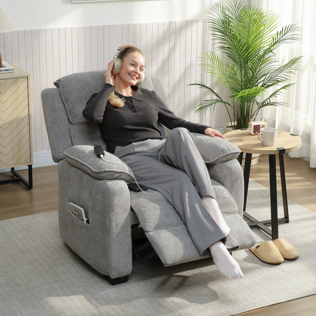 HOMCOM 150° Reclining Velvet Armchair with Footrest, Remote Control and Side Pocket, 96x90x103 cm, Grey