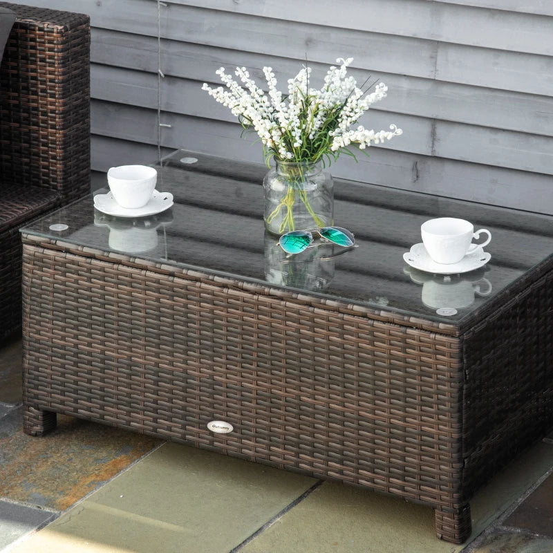 5mm Tempered Glass Rectangular Outdoor Rattan Garden Coffee Table 85 x 50 x 39 cm Brown - Borge' Group Limited