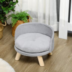 Round Dog Sofa in Plush Fabric and Wood with Extra Cushion, Ø40.5x33 cm, Grey and Wood Color