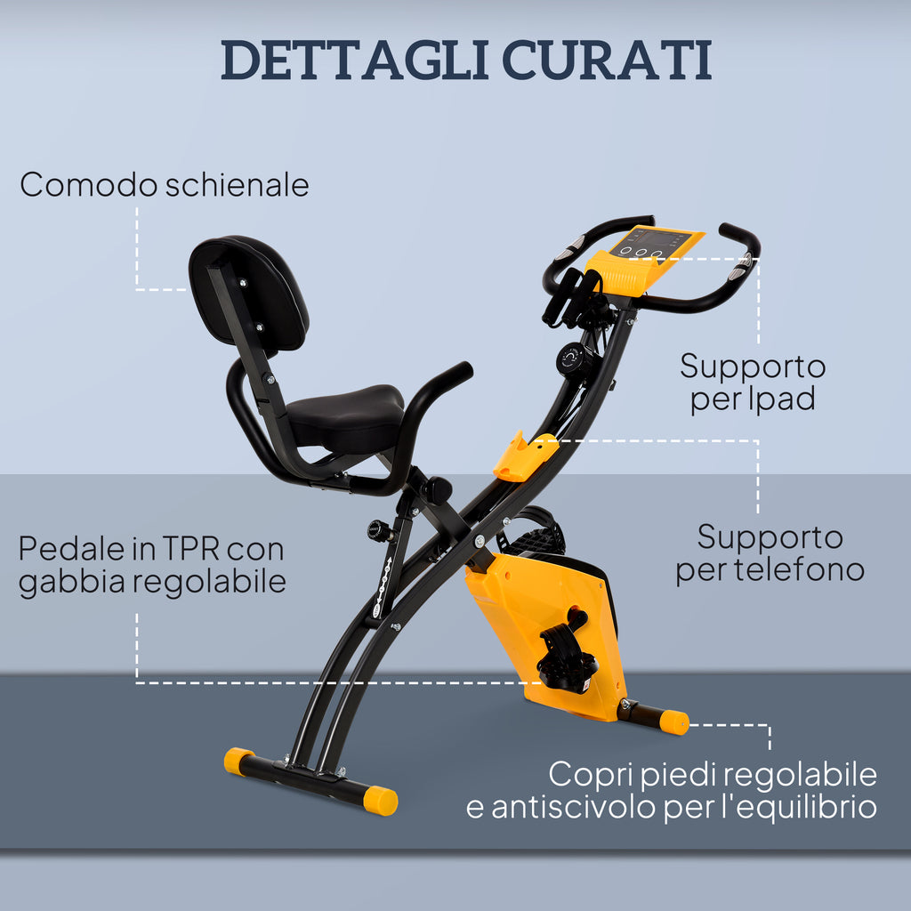 Folding Exercise Bike with 8-Level Magnetic Resistance, Heart Rate Sensor, 2.5kg Flywheel, Yellow