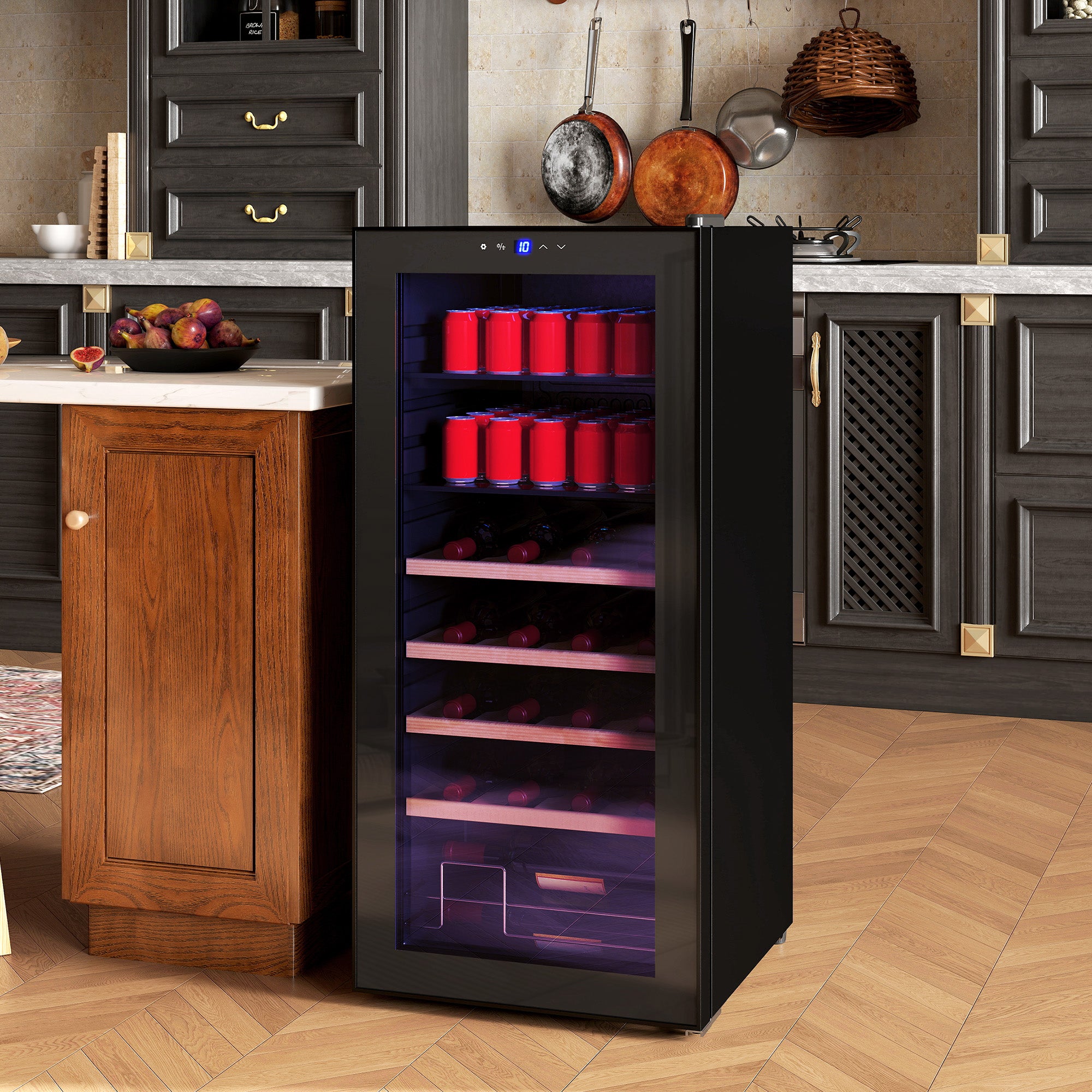 HOMCOM 92L Wine Refrigerator with Adjustable Shelves for 20 Bottles and 50 Cans, 43x45x94 cm, Black