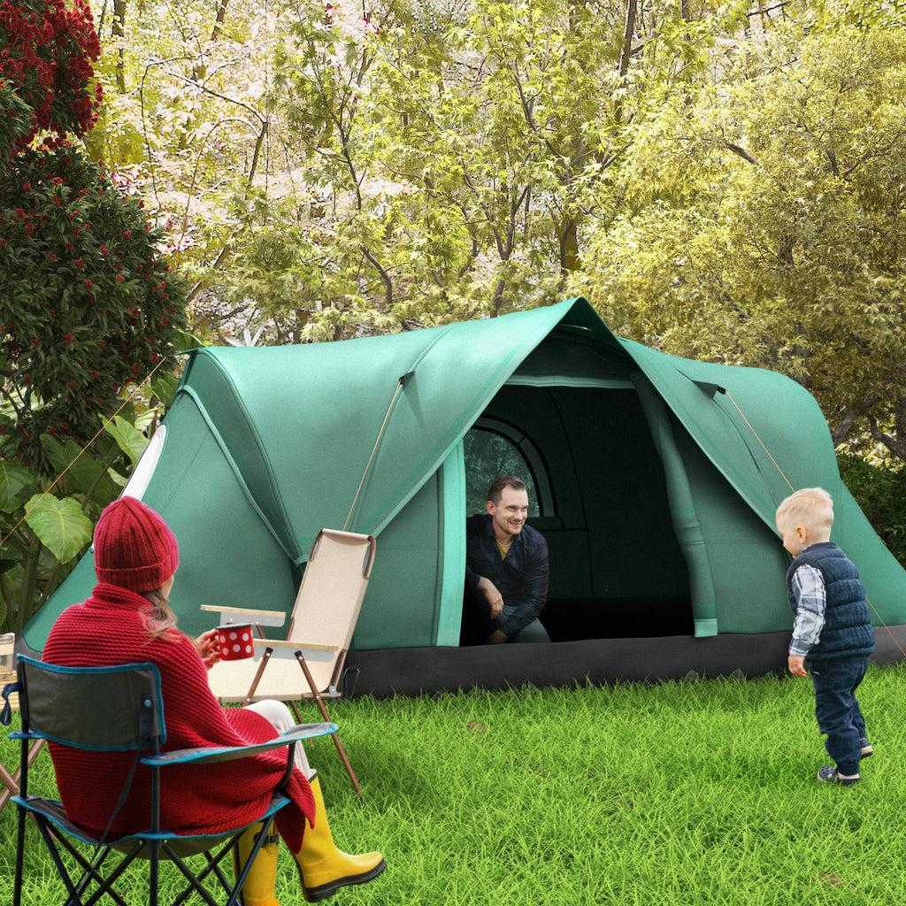 4-Person Water-Repellent Camping Tent with UV Protection, Fiberglass Poles, 4.55x2.3x1.8 m, Green
