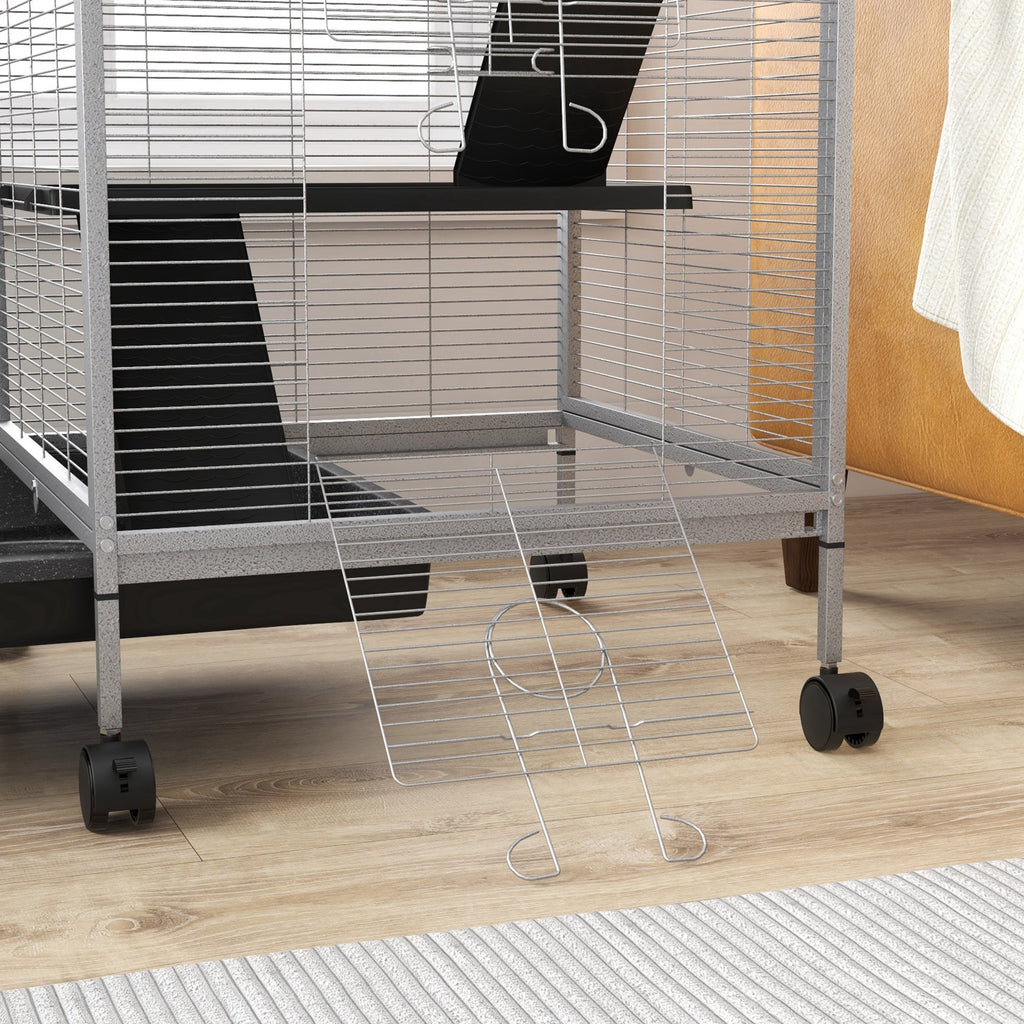 Steel Guinea Pig and Chinchilla Cage with 3 Levels, Wheels and Removable Tray, Light Grey