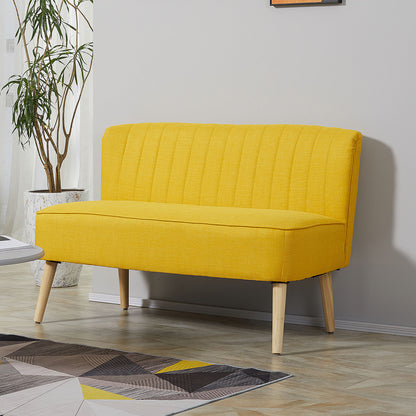 Modern 2 Seater Fabric Sofa without Armrests with Wooden Legs, 117x56.5x77 cm, Yellow