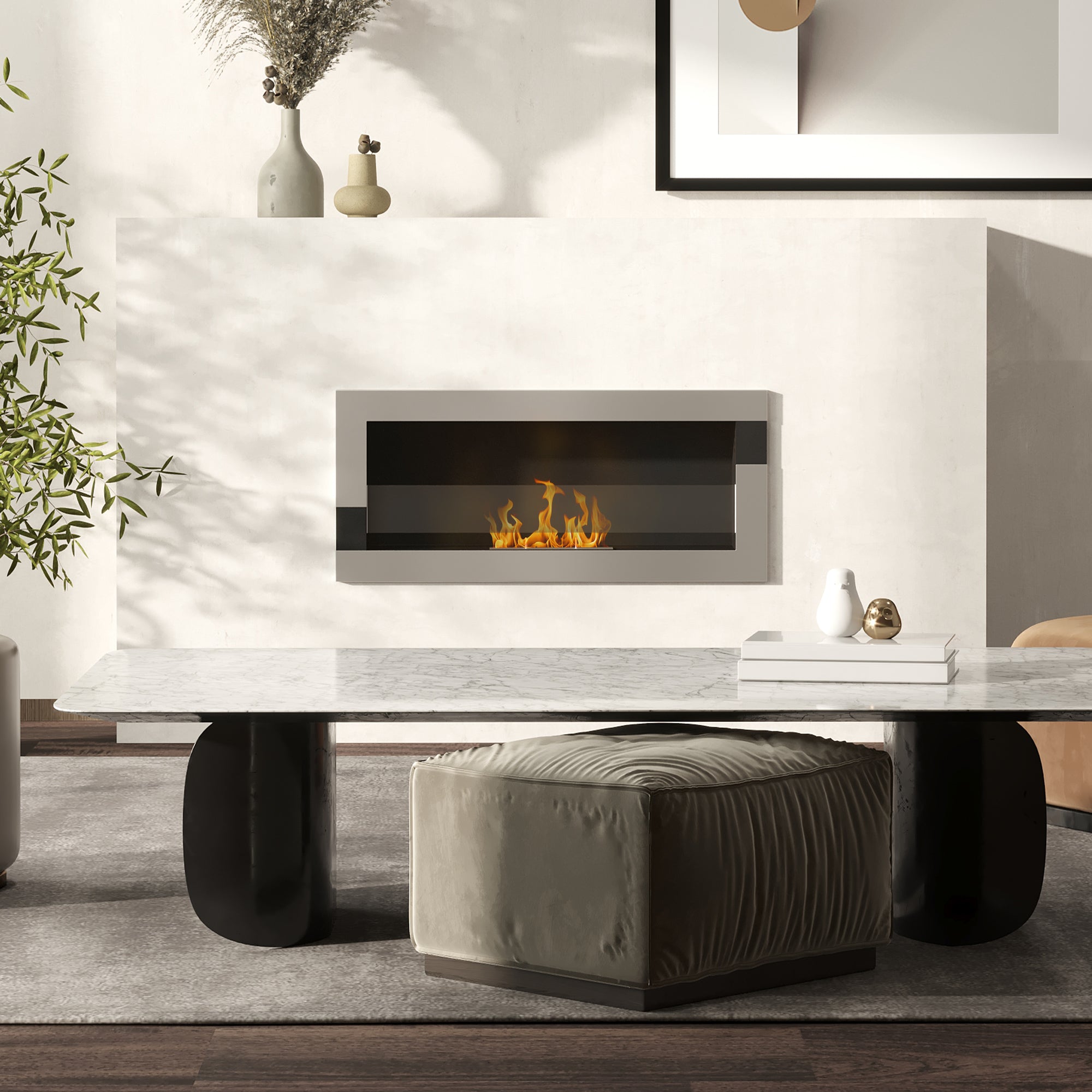 Stainless Steel Bioethanol Fireplace, 2.5h Burn Time with 1.5L Tank and 20m² Coverage, 90x16x40 cm, Silver