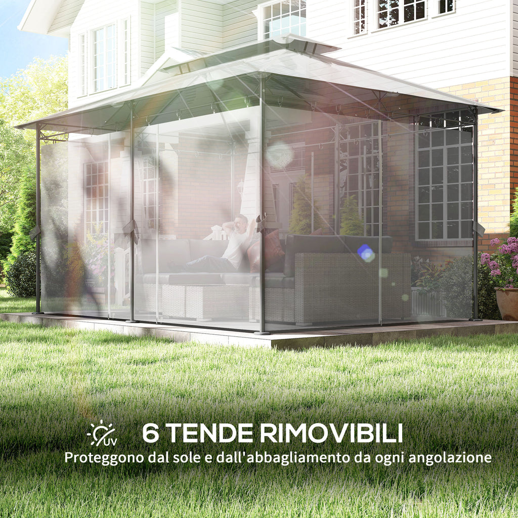 Outsunny 3x4m Garden Gazebo with Removable Curtains, Double Roof and Metal Frame, Grey