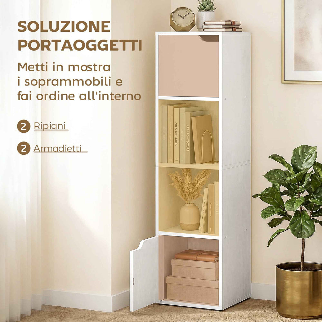 HOMCOM Modern Bookcase with 2 Cabinets and 4 Doors, 30x29x119 cm, White