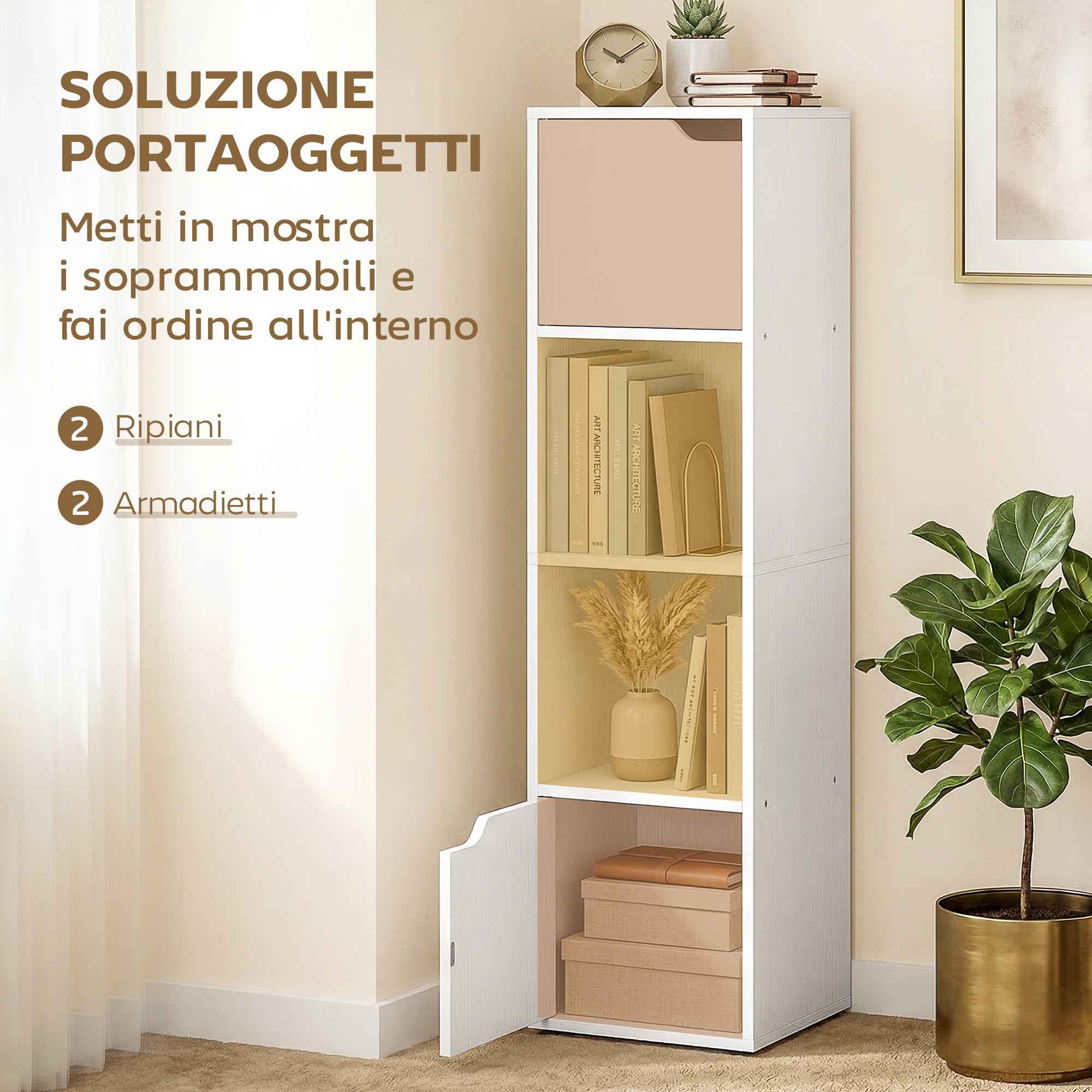 HOMCOM Modern Bookcase with 2 Cabinets and 4 Doors, 30x29x119 cm, White