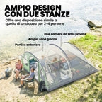 Outsunny Large Multi-Room Tent for 2-4 People, with Windows and Veranda, Green