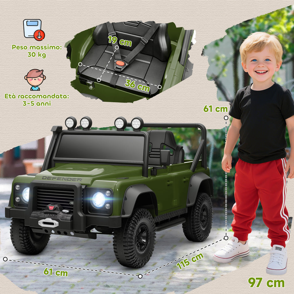 Electric Ride-On Car for Kids Ages 3-5, Land Rover Official 12V with Remote Control, Suspension, LED Lights, Green