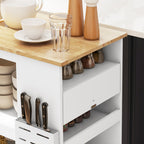 Kitchen Island Cart with Adjustable Shelves, Knife Holder and Wooden Top, 86.5x47x88 cm, White