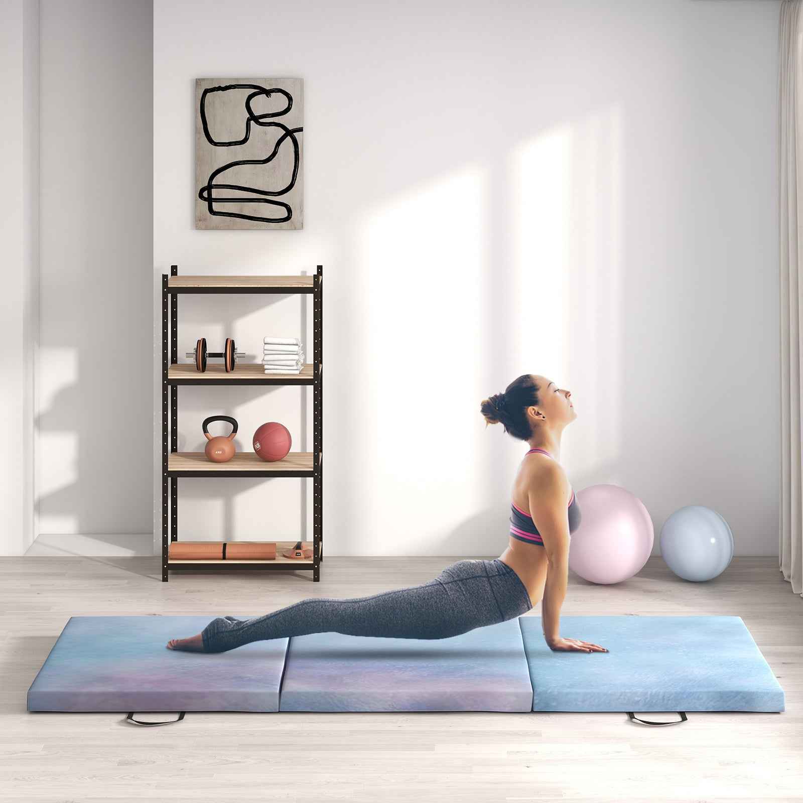 180cm Foldable Gymnastics Mat, 5cm Thick Crash Mat with Handles for Home Workout, Blue