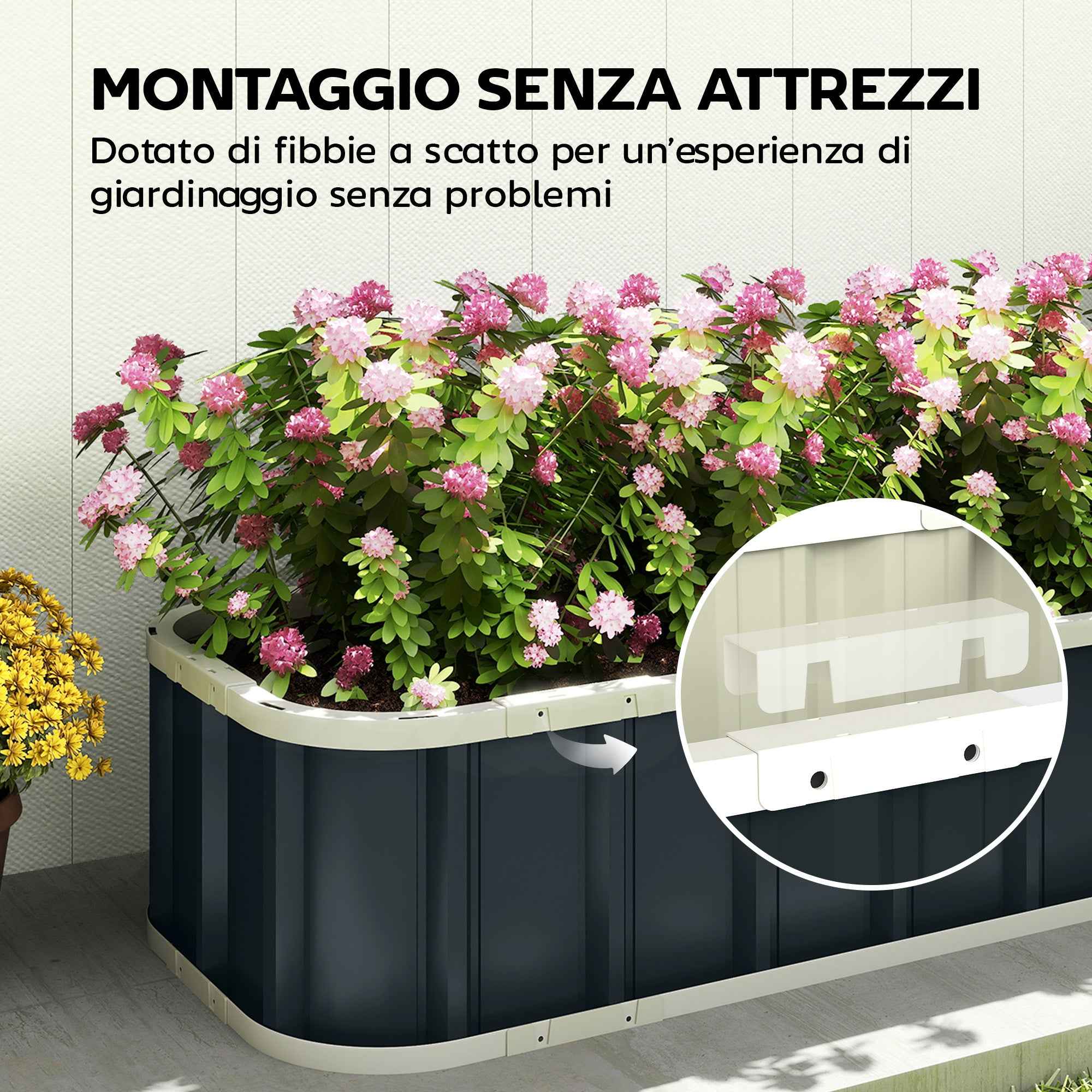 Outsunny Raised Garden Bed with Open Bottom and Folded Steel Edges, 136x52x31 cm, Dark Grey
