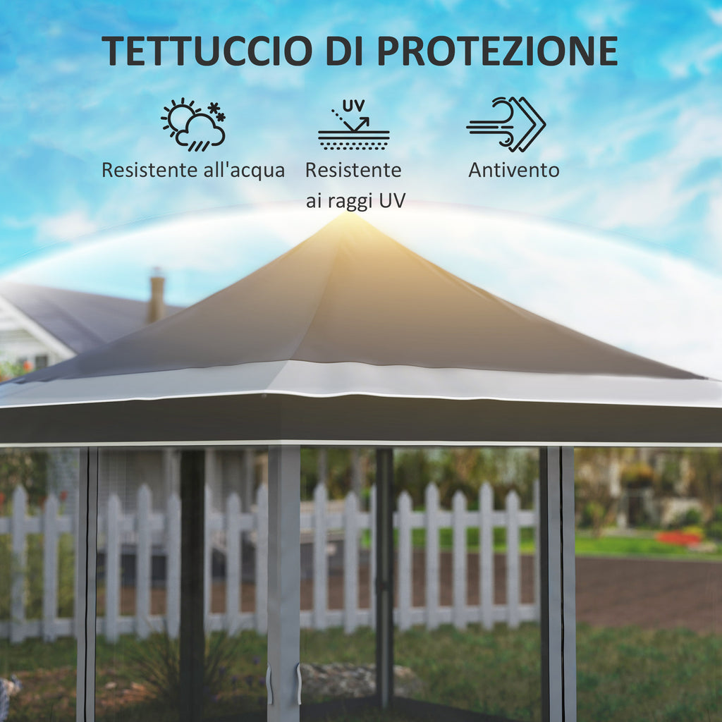 Garden Gazebo with Adjustable Height with Mosquito Net, in Polyester and Metal, 357x357x310 cm, Dark Gray