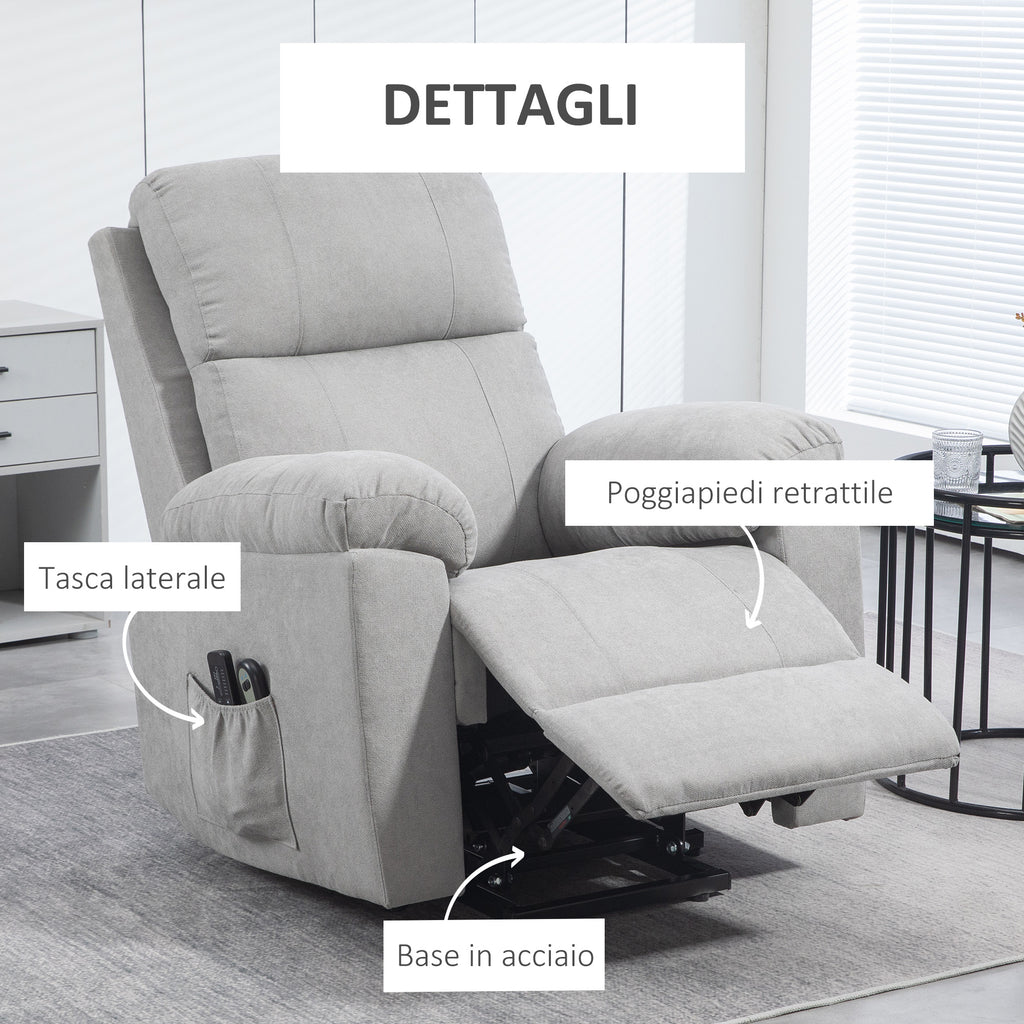 135° Reclining Lift Chair with 8 Massage Points and Footrest, 89x99x103 cm, Light Grey
