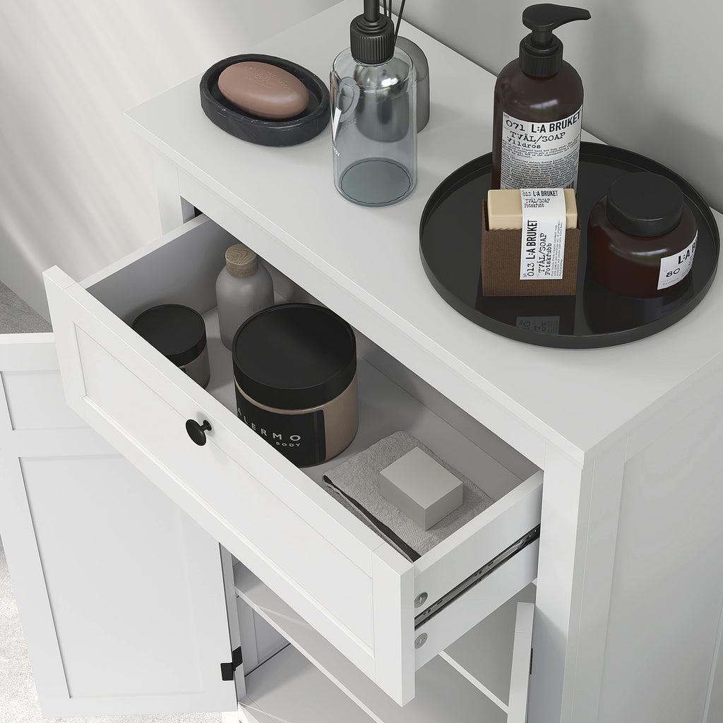 Bathroom Cabinet with 2 Doors and Drawer, Space-Saving Bathroom Cabinet with Adjustable Shelves, 60x30x102.5 cm, White
